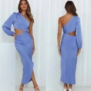 HELLO MOLLY CLASSY GIRL MIDI DRESS BLUE ONE SHOULDER CUT OUT SIZE SMALL NEW
